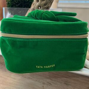 New Tata Harper green velvet cosmetic bag make up bag